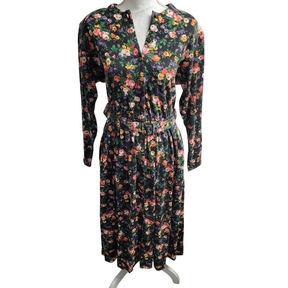 Vintage button front maxi dress garden floral party tie waist cottagecore 16